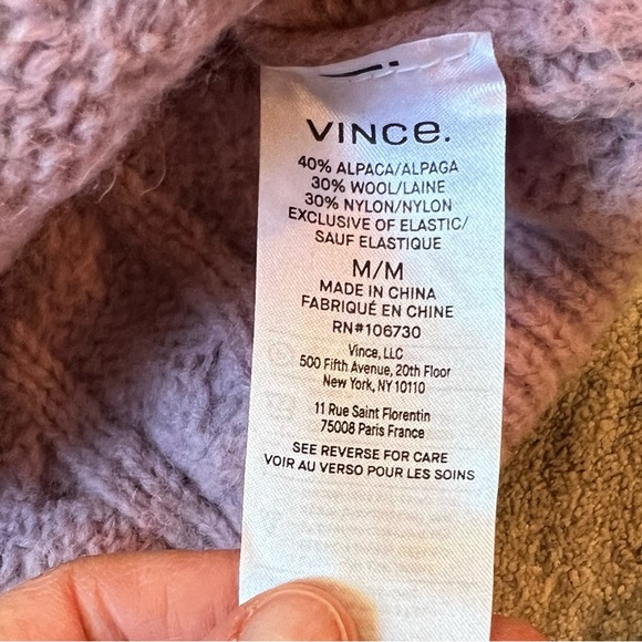 VINCE- Lattice Cable Knit Wool & Alpaca Sweater: Mauve Orchid-Size Medium. NWT - Picture 14 of 14